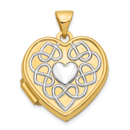 14K Yellow & Rhodium 14Ky W/ White Knotted Heart Of Gold Reversible Locket