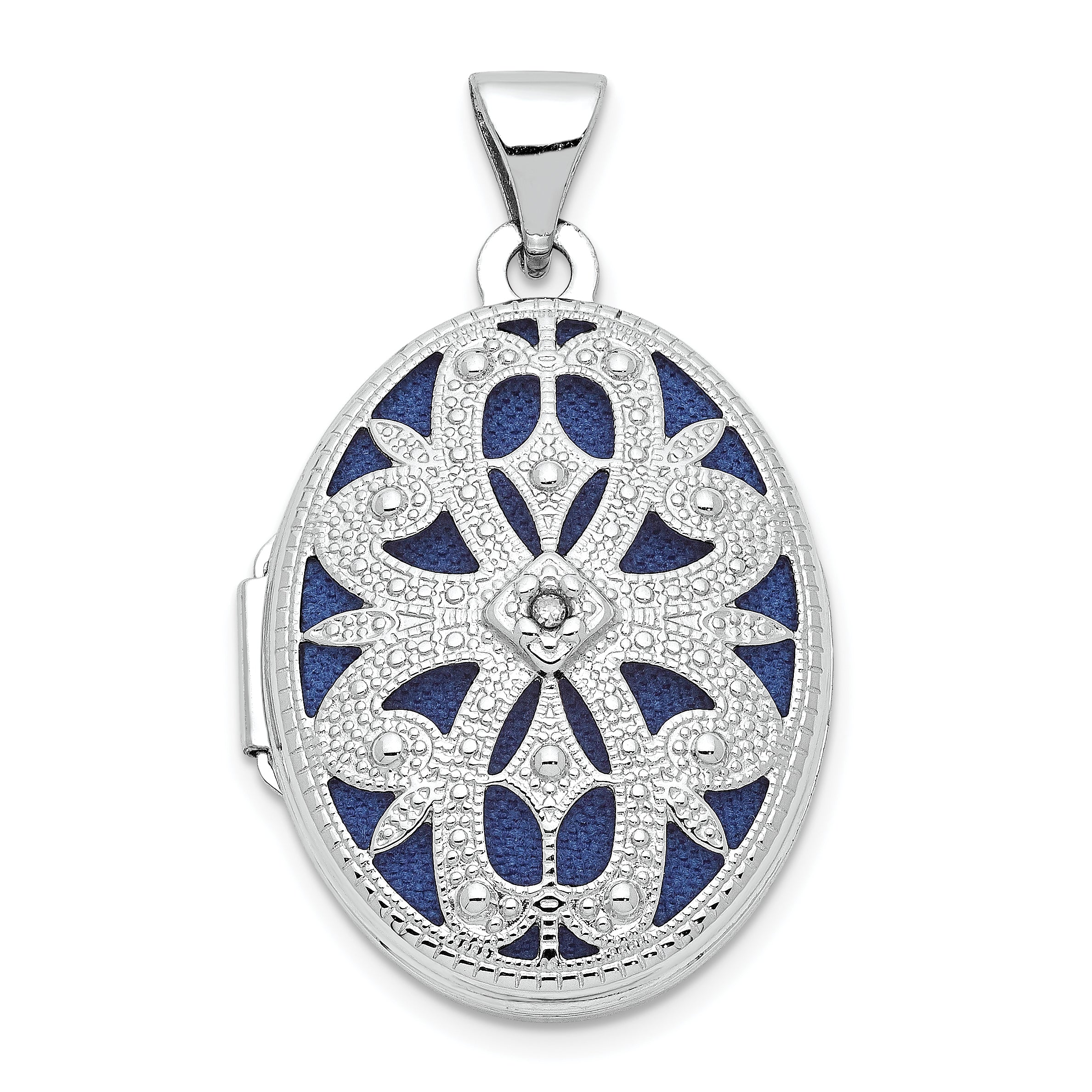14k White Gold 14K White Gold 21mm Diamond Vintage Oval Locket
