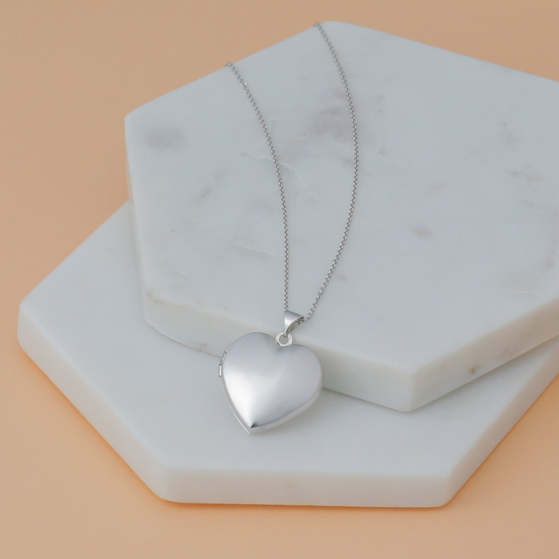 14K White Gold 21mm Heart Domed Family Locket