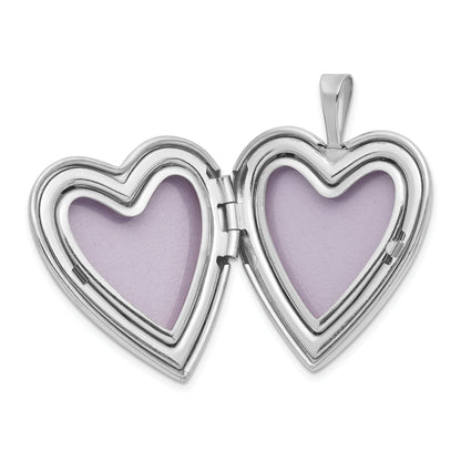 14K White Gold 20mm Diamond Satin & D/C Cross Heart Locket