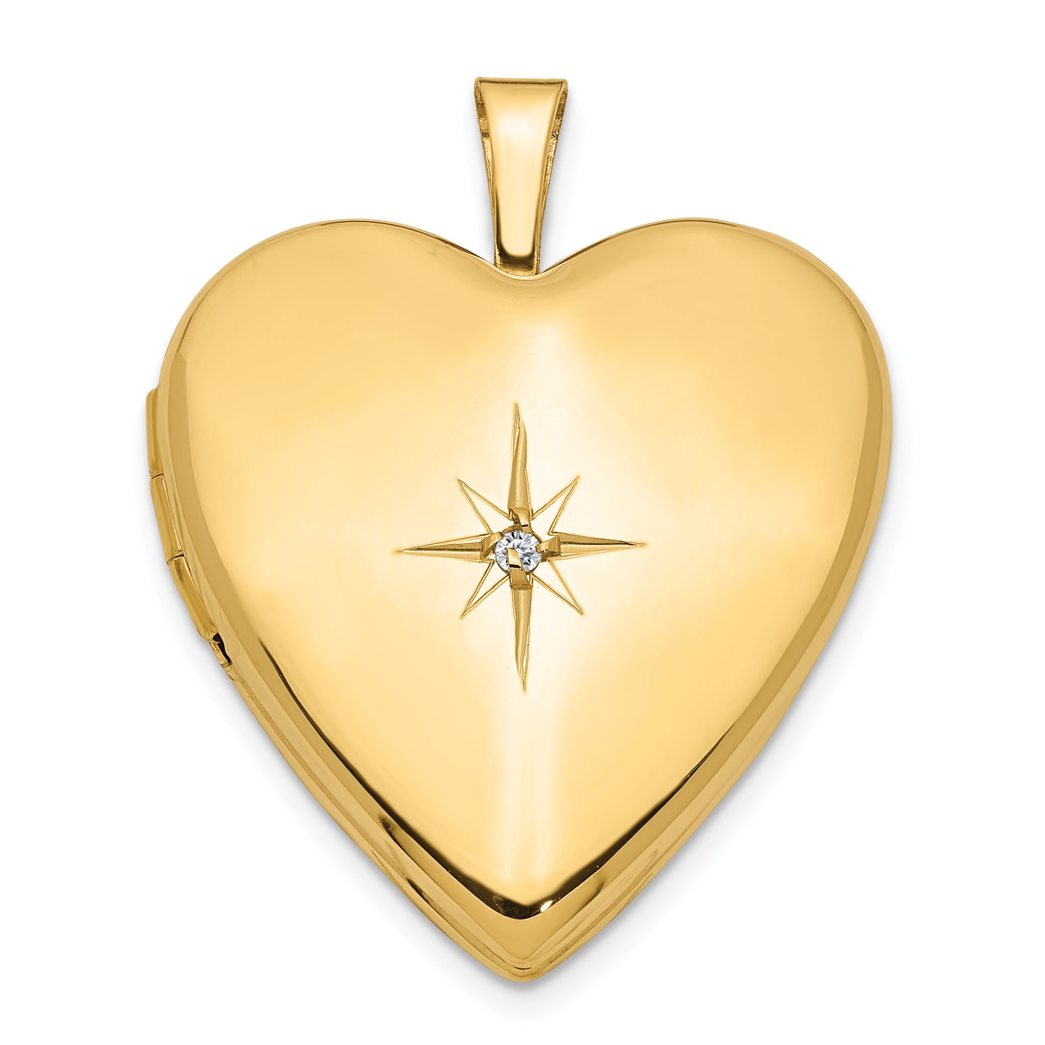 14K Yellow Gold 20mm Diamond Heart Locket