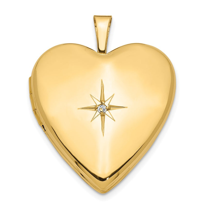 14K Yellow Gold 20mm Diamond Heart Locket