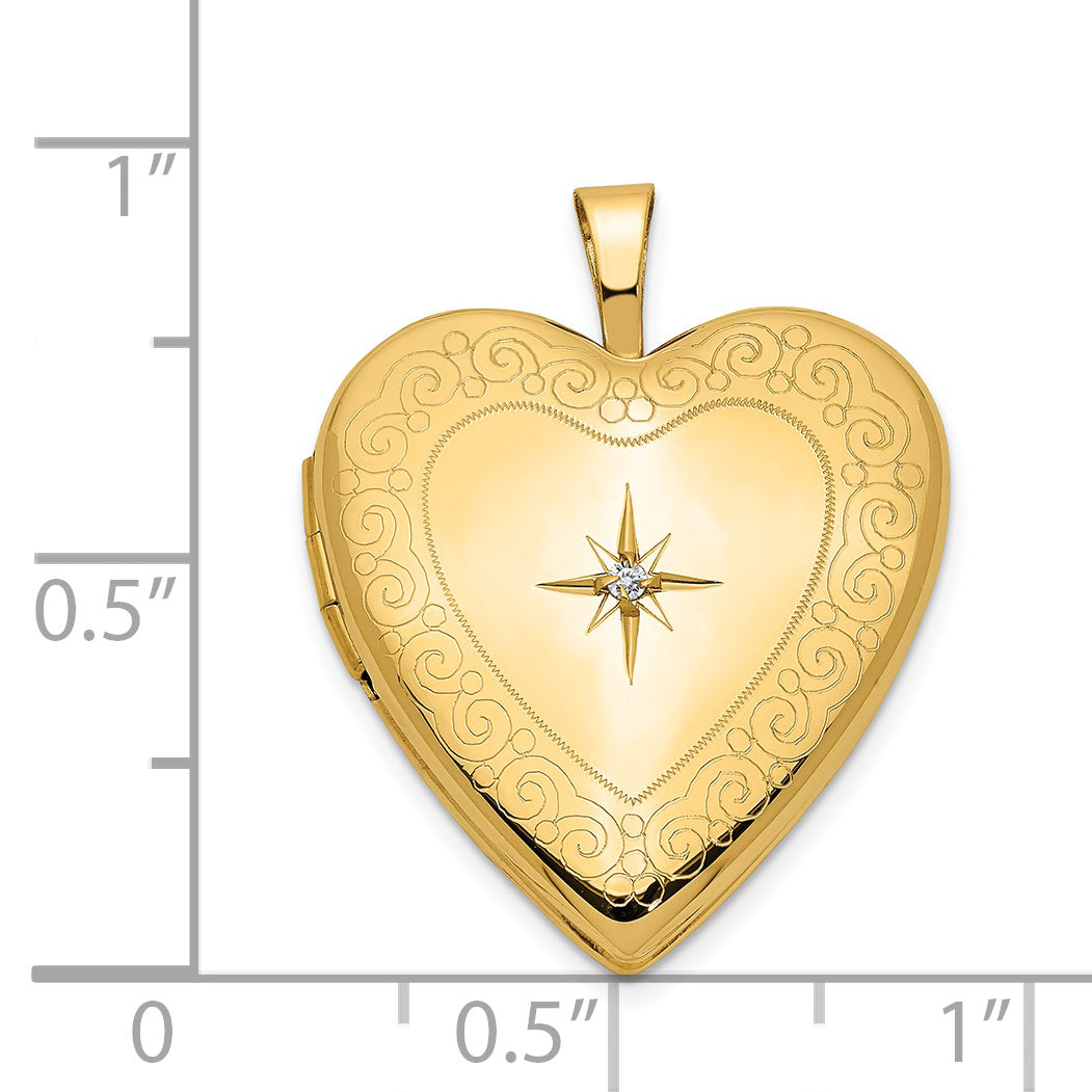 14k Yellow Gold 14K 20mm Diamond Side Swirl Edge Heart Locket