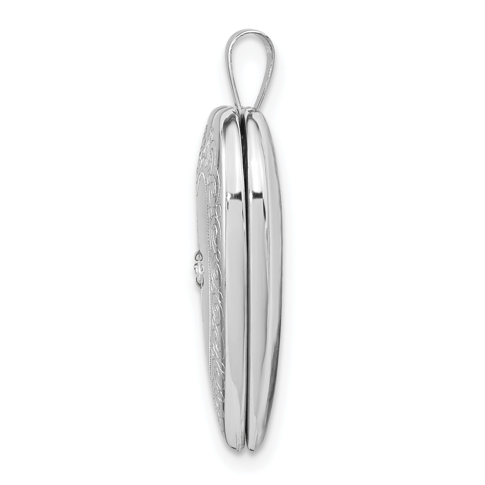 14k White Gold 14K White Gold Diamond Side Swirl Edge 20mm Heart Locket