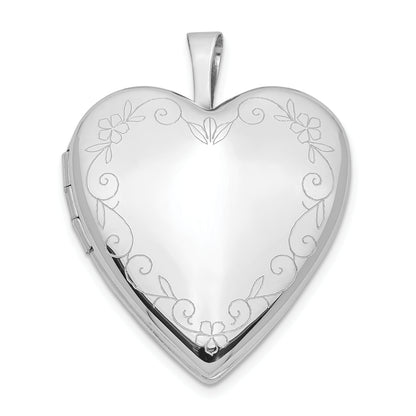 14k White Gold 14K 20mm White Gold Flower Vine Border Heart Locket