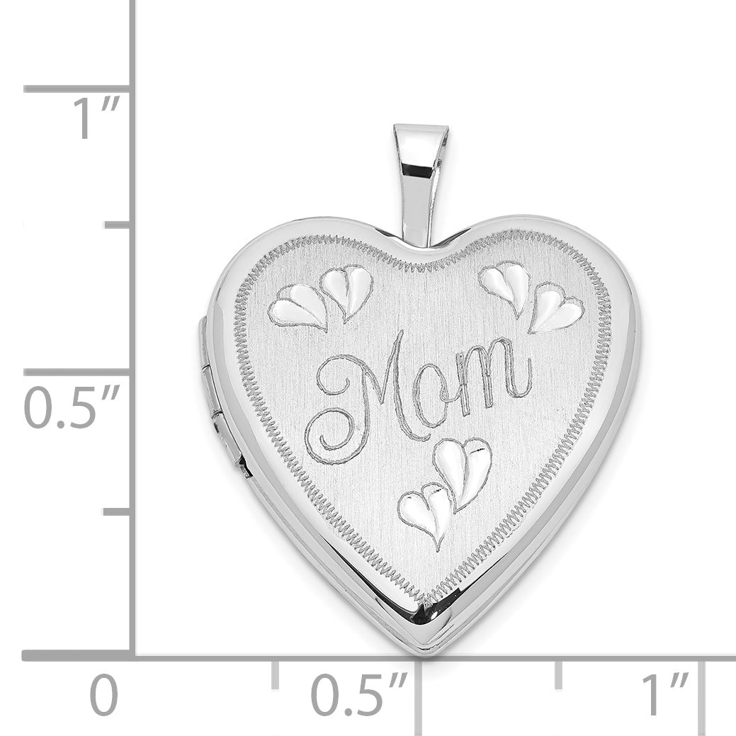 14k White Gold 14K 20mm White Gold MOM w/Hearts Heart Locket