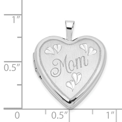 14k White Gold 14K 20mm White Gold MOM w/Hearts Heart Locket