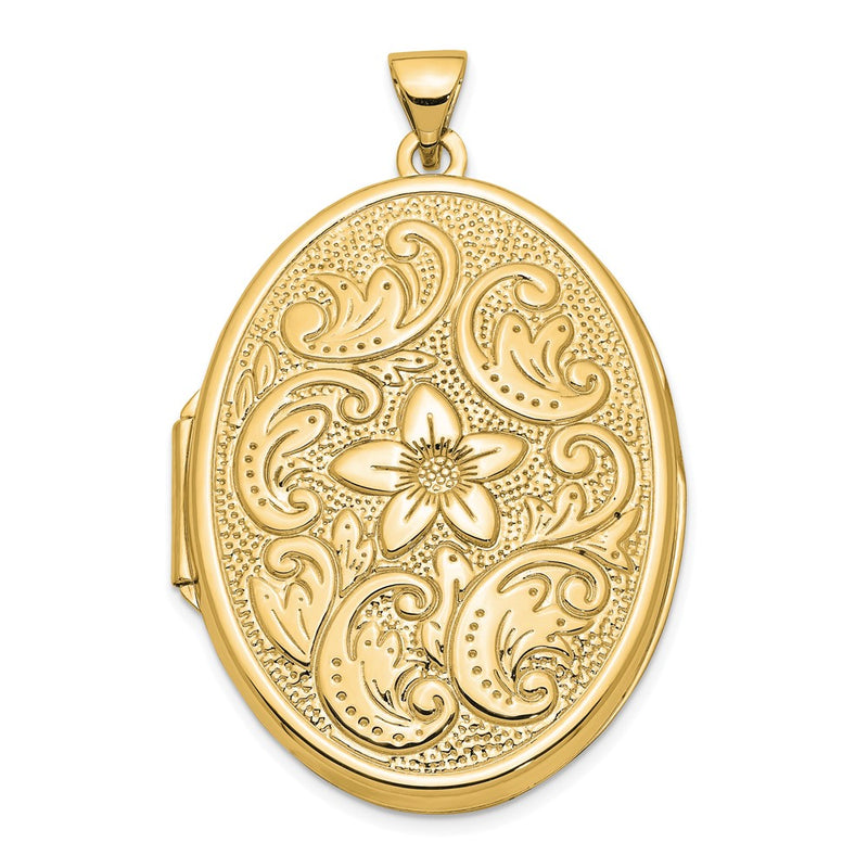 14k Yellow Gold 14k 32mm Oval Flower With Scrolls Locket