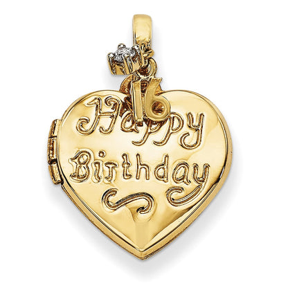 14k Yellow Gold 14k 15mm Heart Happy 16th Birthday with CZ Locket