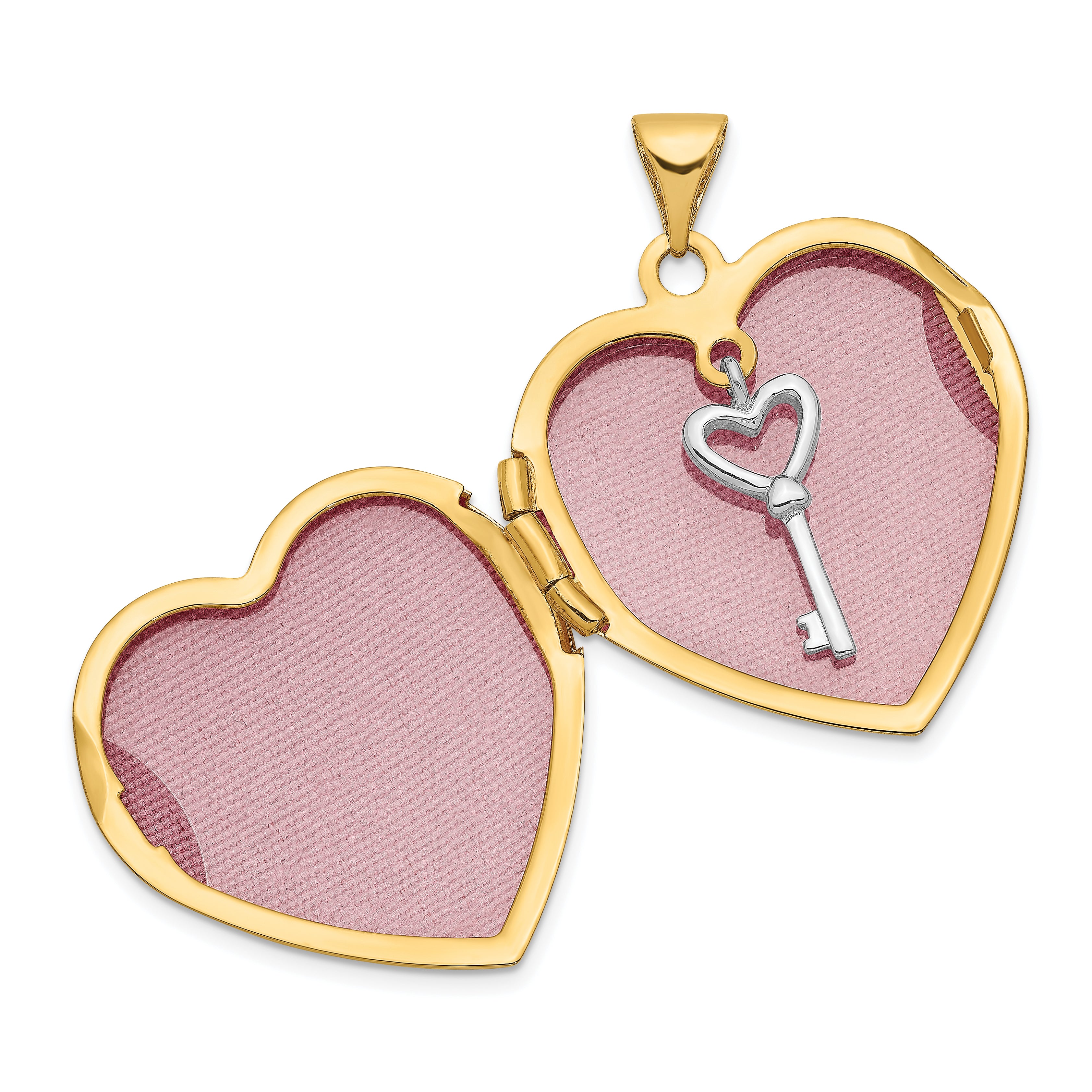 14k Two-tone 14k Two-tone w/ White Rhodium Heart w/Key Charm Inside Heart Locket