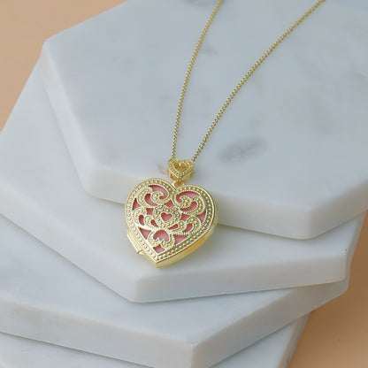 14k Yellow Gold 14ky 24mm w/ Diamond Vintage Heart Locket