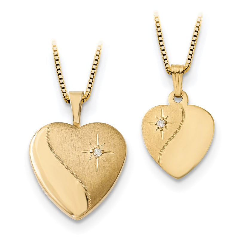 14K/Silver Two-Tone 16mm Diamond Heart Locket & Gold Plated Ss 12mm Pendant