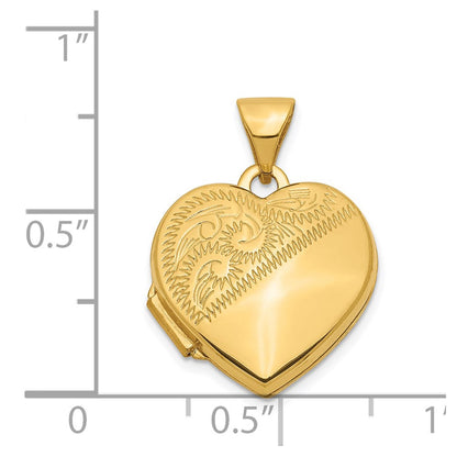14k Yellow Gold 14k 15mm Half Scroll Design Heart Locket