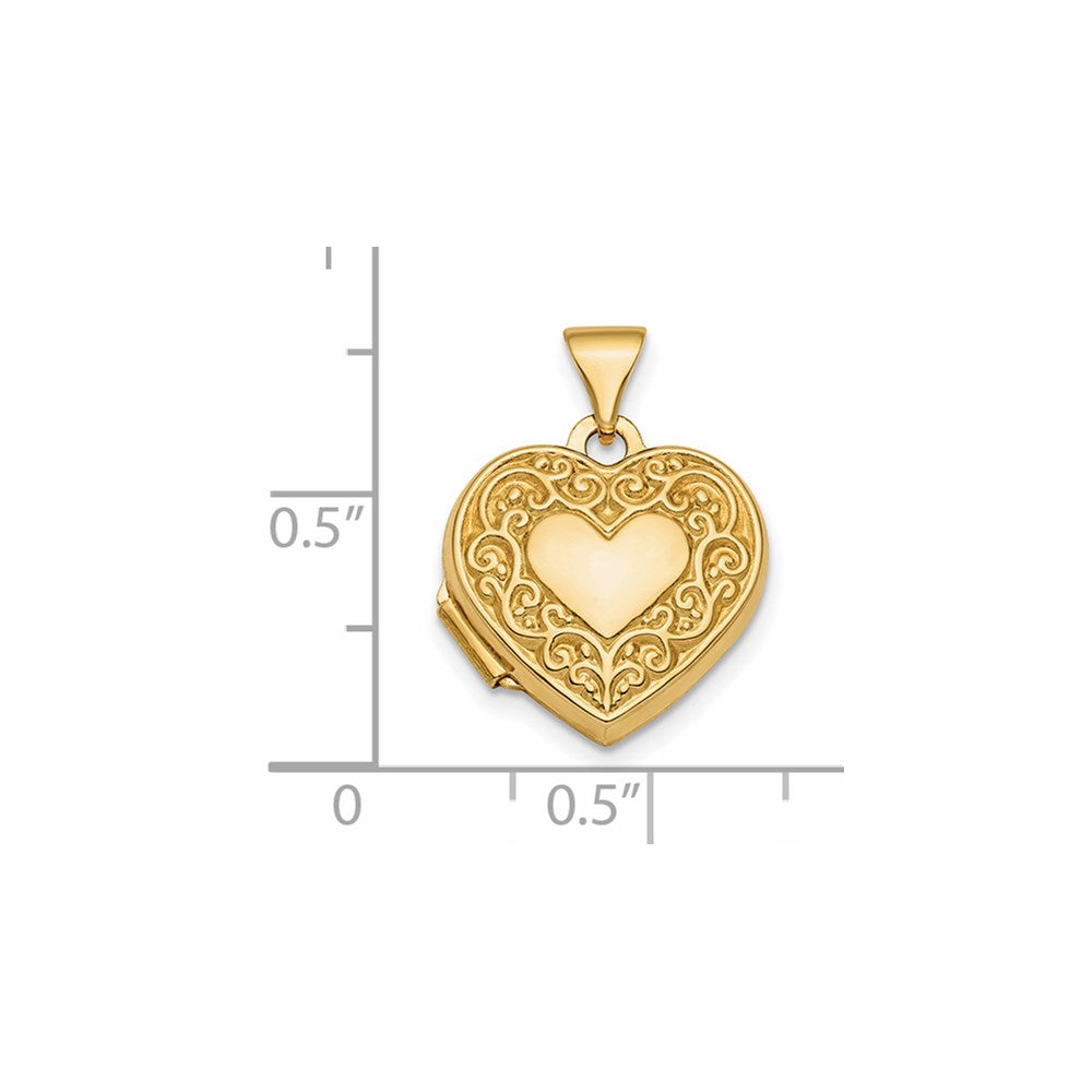 14k Yellow Gold 14k Polished Fancy Scroll Design Reversible 15mm Heart Locket