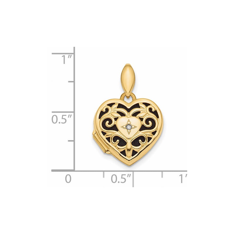 14k Yellow Gold 14k Polished Filigree w/ Black Fabric Diamond Heart Locket