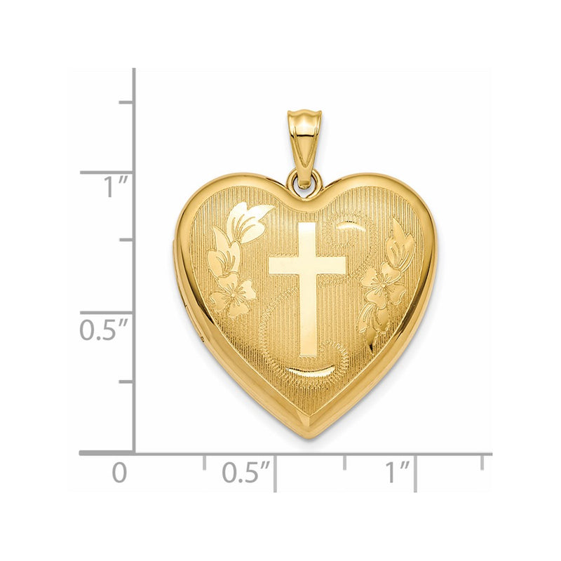 14k Yellow Gold 14k Textured & D/C Floral Cross Ash Holder Heart Locket
