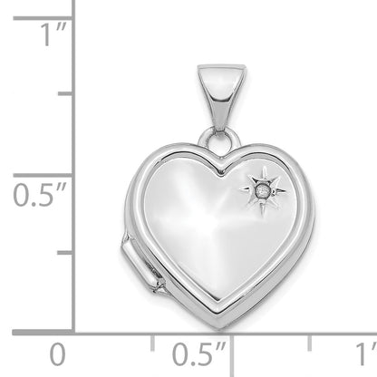 14k White Gold 14K White Gold with Diamond 16mm Heart Locket Pendant