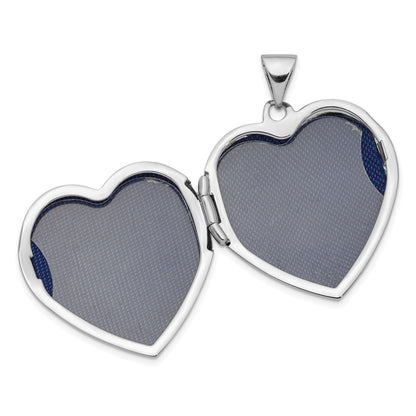 14K White Gold W/ Rose Rhodium 22mm Heart Locket Pendant