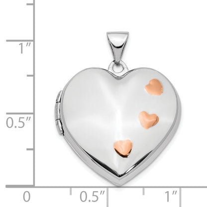 14K White Gold W/ Rose Rhodium 22mm Heart Locket Pendant