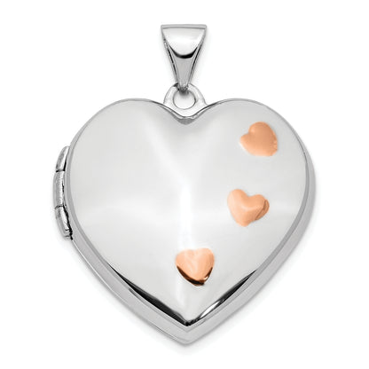 14K White Gold W/ Rose Rhodium 22mm Heart Locket Pendant