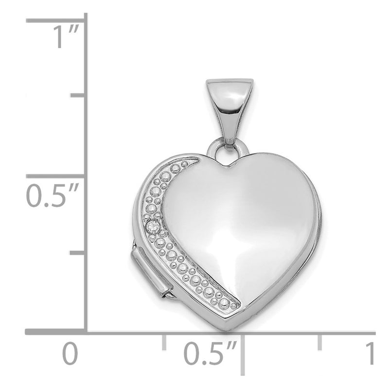 14k White Gold 14K White Gold Diamond 16mm Heart Locket Pendant