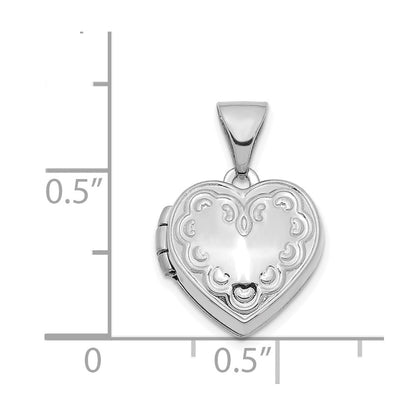 14k White Gold 14K White Gold Textured 13mm Heart Locket Pendant