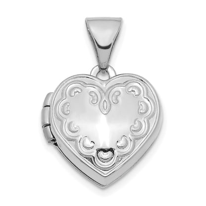 14k White Gold 14K White Gold Textured 13mm Heart Locket Pendant