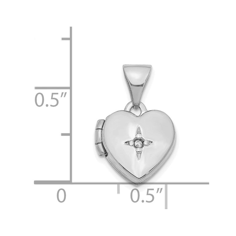 14k White Gold 14K White Gold Diamond 11mm Heart Locket Pendant