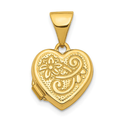 14k Yellow Gold 14K 11mm Floral Heart Locket Pendant