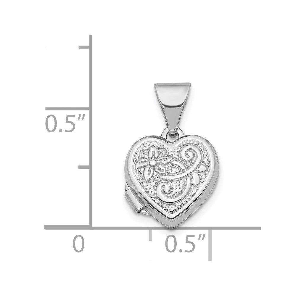 14k White Gold 14K White Gold 11mm Flower Heart Locket Pendant
