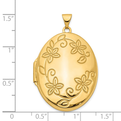 14k Yellow Gold 14K 33mm Floral Oval Locket Pendant