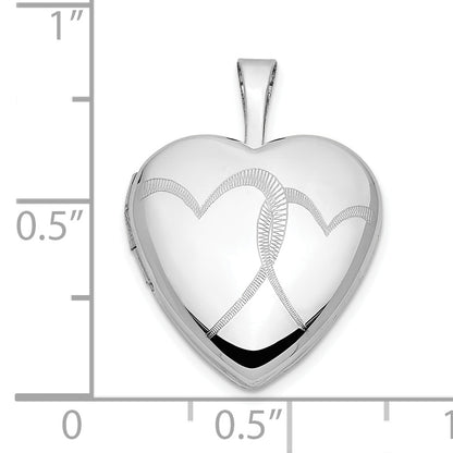 14K White Gold 16mm Double Hearts Locket