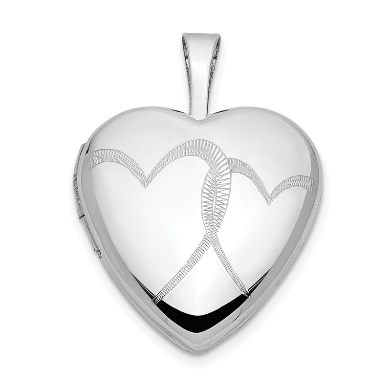 14K White Gold 16mm Double Hearts Locket