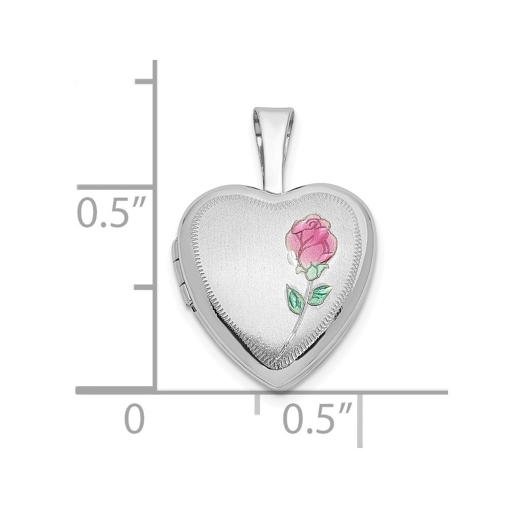 14k White Gold 14k White Gold 12mm Satin with Enamel Rose Heart Locket