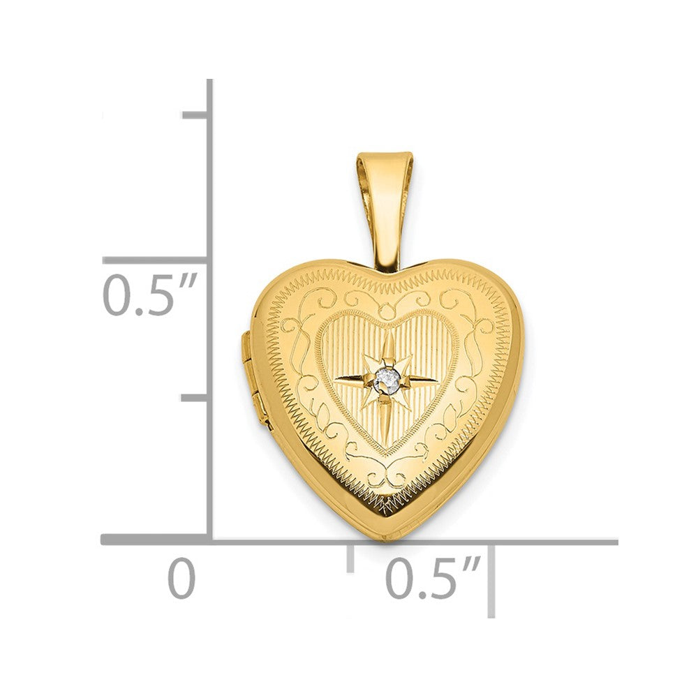 14k Yellow Gold 14ky 12mm with .01ct. Diamond Star Heart Locket