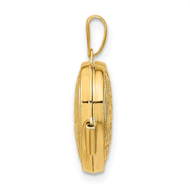 14k Yellow Gold 14ky Reversible Swirl Design 15mm Heart Locket