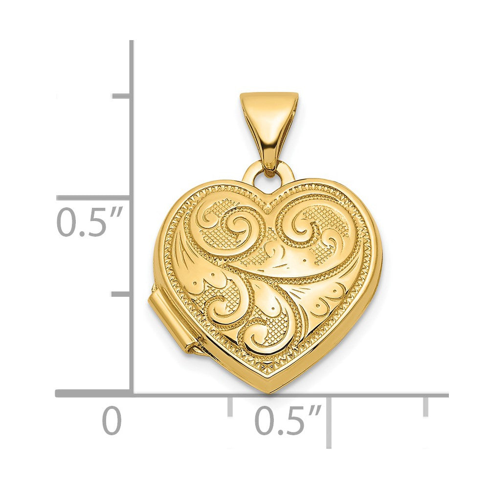 14k Yellow Gold 14ky Reversible Swirl Design 15mm Heart Locket