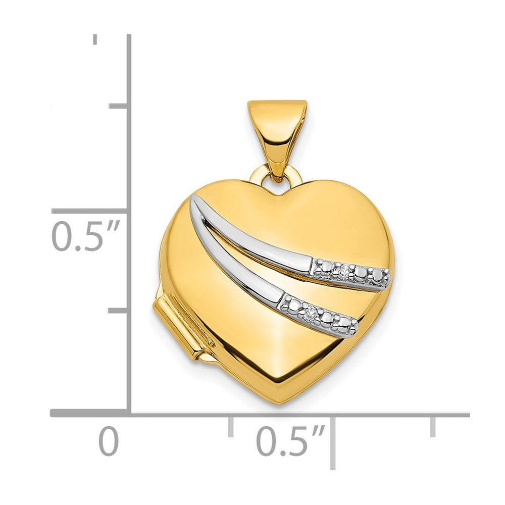 14k Yellow & Rhodium 14k w/ White Rhodium .01ct Diamond 15mm Heart Locket