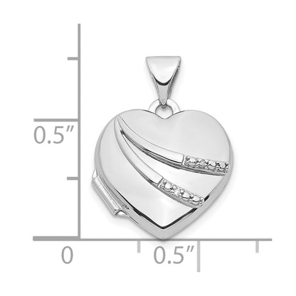 14k White Gold 14k White Gold .01ct Diamond 15mm Heart Locket