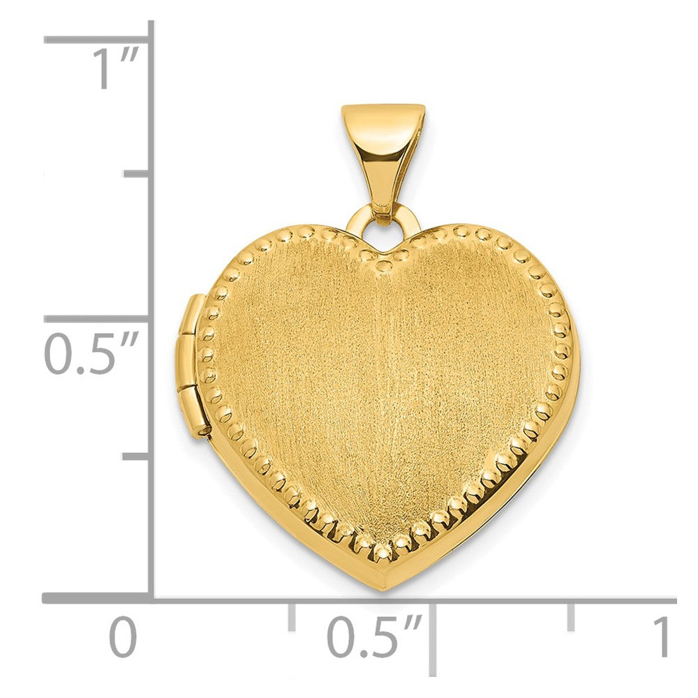 14k Yellow Gold 14ky Brushed w/Beaded Edge 18mm Heart Locket