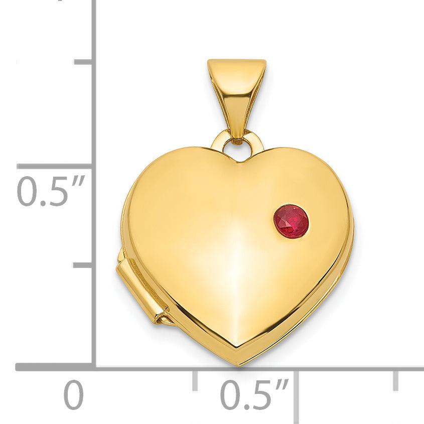 14K Yellow Gold Ruby 15mm Heart Locket
