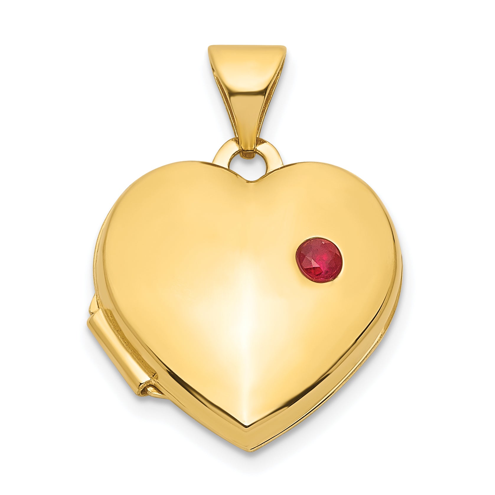 14K Yellow Gold Ruby 15mm Heart Locket