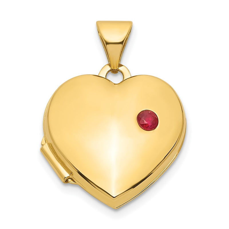 14K Yellow Gold Ruby 15mm Heart Locket