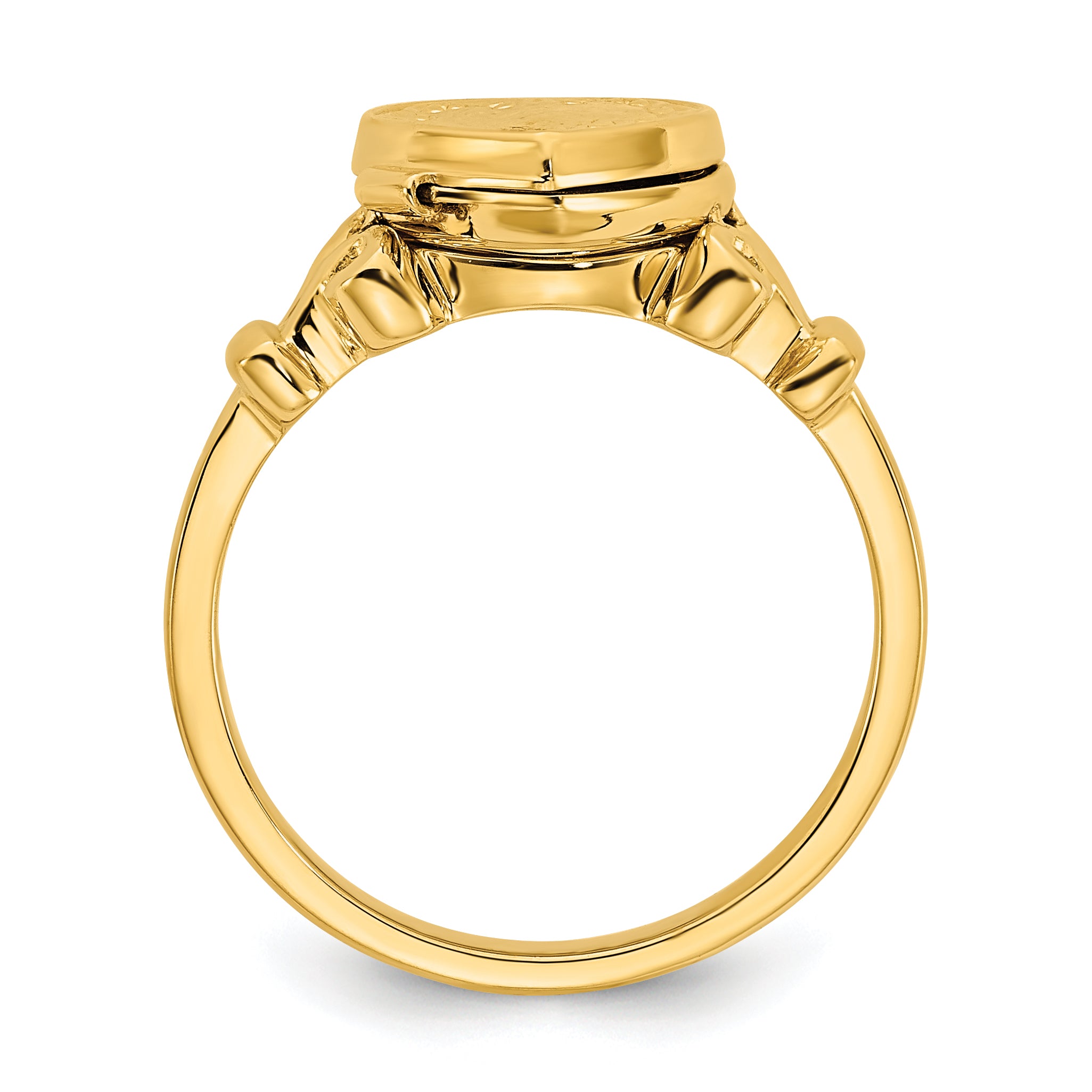 14K Yellow Gold 10mm Heart Shaped (8X8mm Photos) Locket Ring