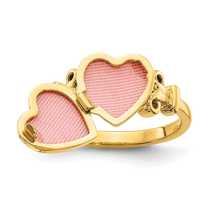 14K Yellow Gold 10mm Heart Shaped (8X8mm Photos) Locket Ring