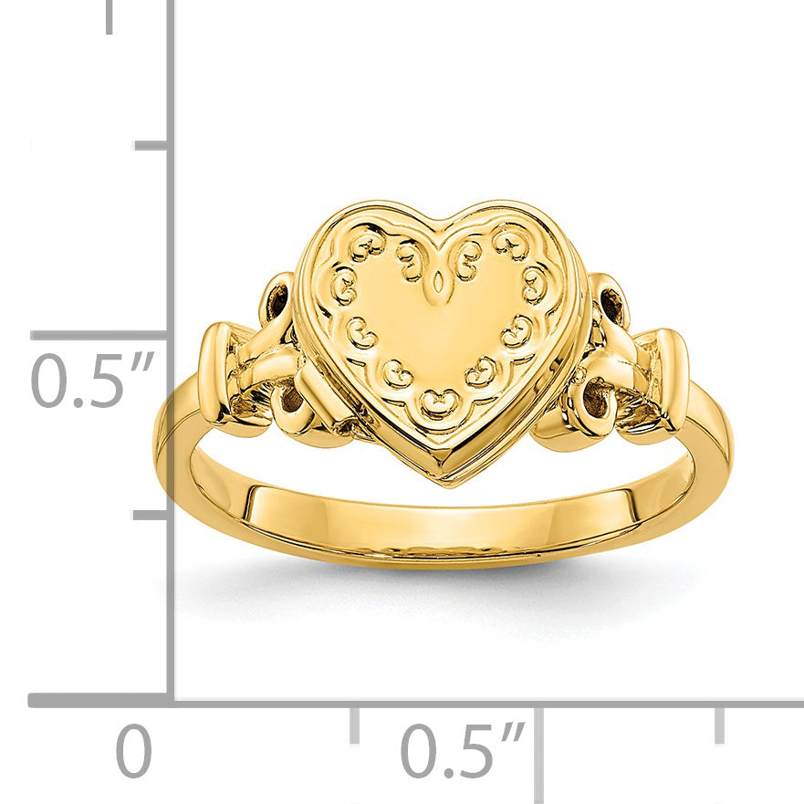 14K Yellow Gold 10mm Heart Shaped (8X8mm Photos) Locket Ring