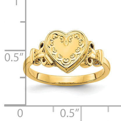 14K Yellow Gold 10mm Heart Shaped (8X8mm Photos) Locket Ring