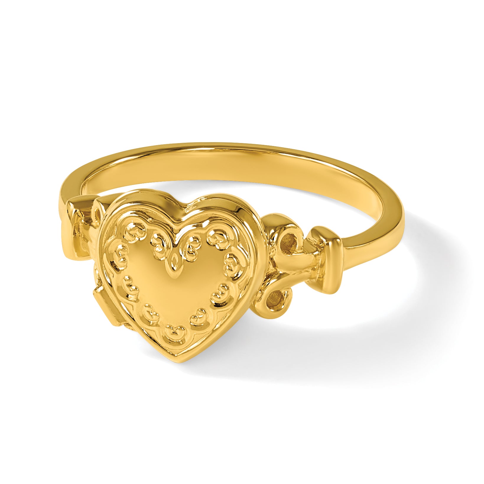 14K Yellow Gold 10mm Heart Shaped (8X8mm Photos) Locket Ring