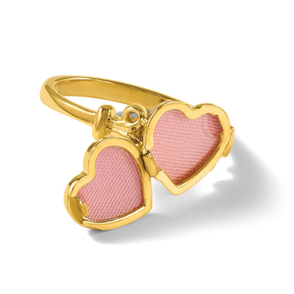 14K Yellow Gold 10mm Heart Shaped (8X8mm Photos) Locket Ring