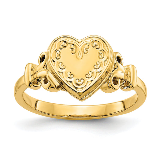 14K Yellow Gold 10mm Heart Shaped (8X8mm Photos) Locket Ring